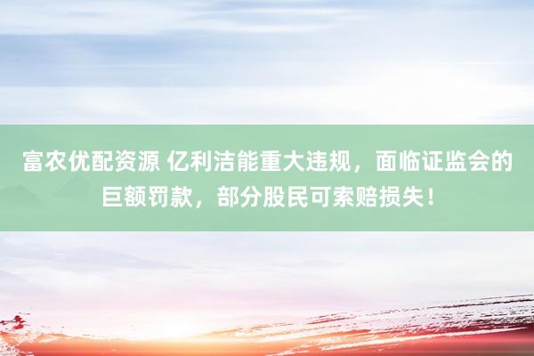 富农优配资源 亿利洁能重大违规，面临证监会的巨额罚款，部分股民可索赔损失！