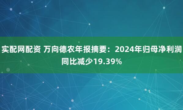 实配网配资 万向德农年报摘要：2024年归母净利润同比减少19.39%