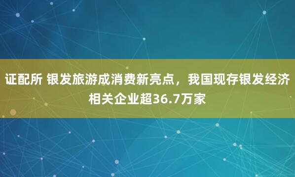证配所 银发旅游成消费新亮点，我国现存银发经济相关企业超36.7万家