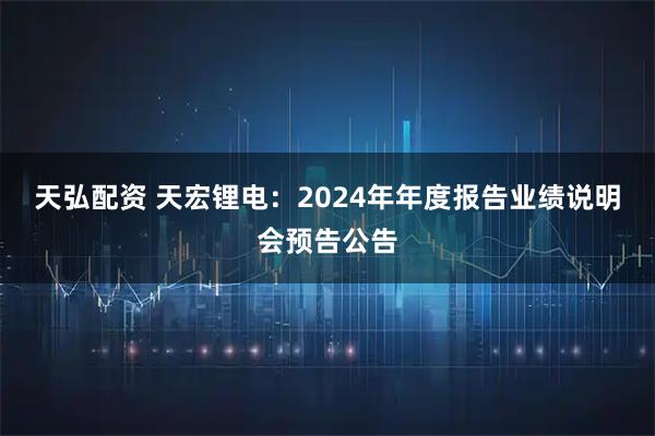 天弘配资 天宏锂电：2024年年度报告业绩说明会预告公告