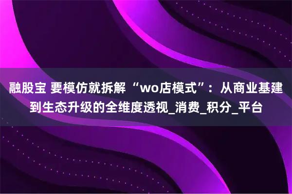融股宝 要模仿就拆解 “wo店模式”：从商业基建到生态升级的全维度透视_消费_积分_平台